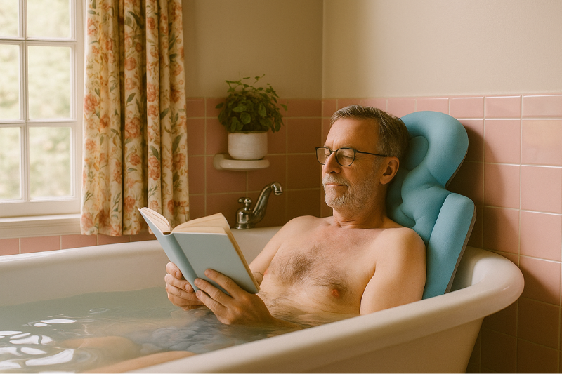 Coussin bain homme en moment de détente