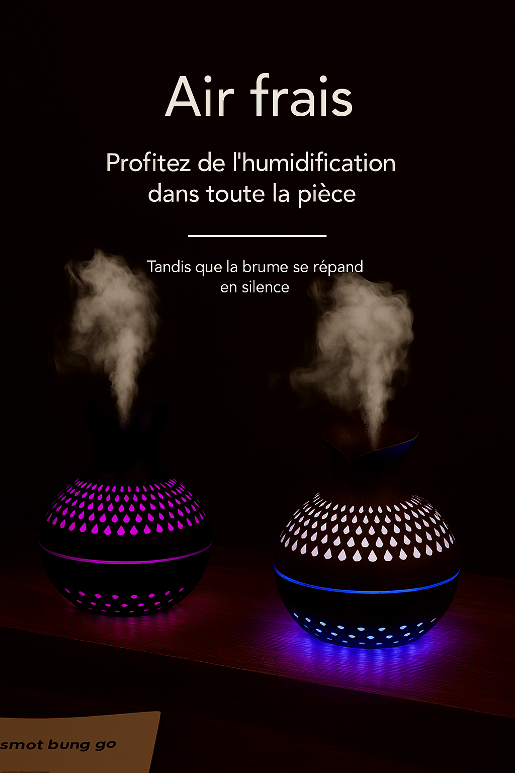 Brumea™ | Diffuseur Élégance Vintage Bois & Fleur - Mini USB, Silencieux & Multicolore - Enfin Actif 50+