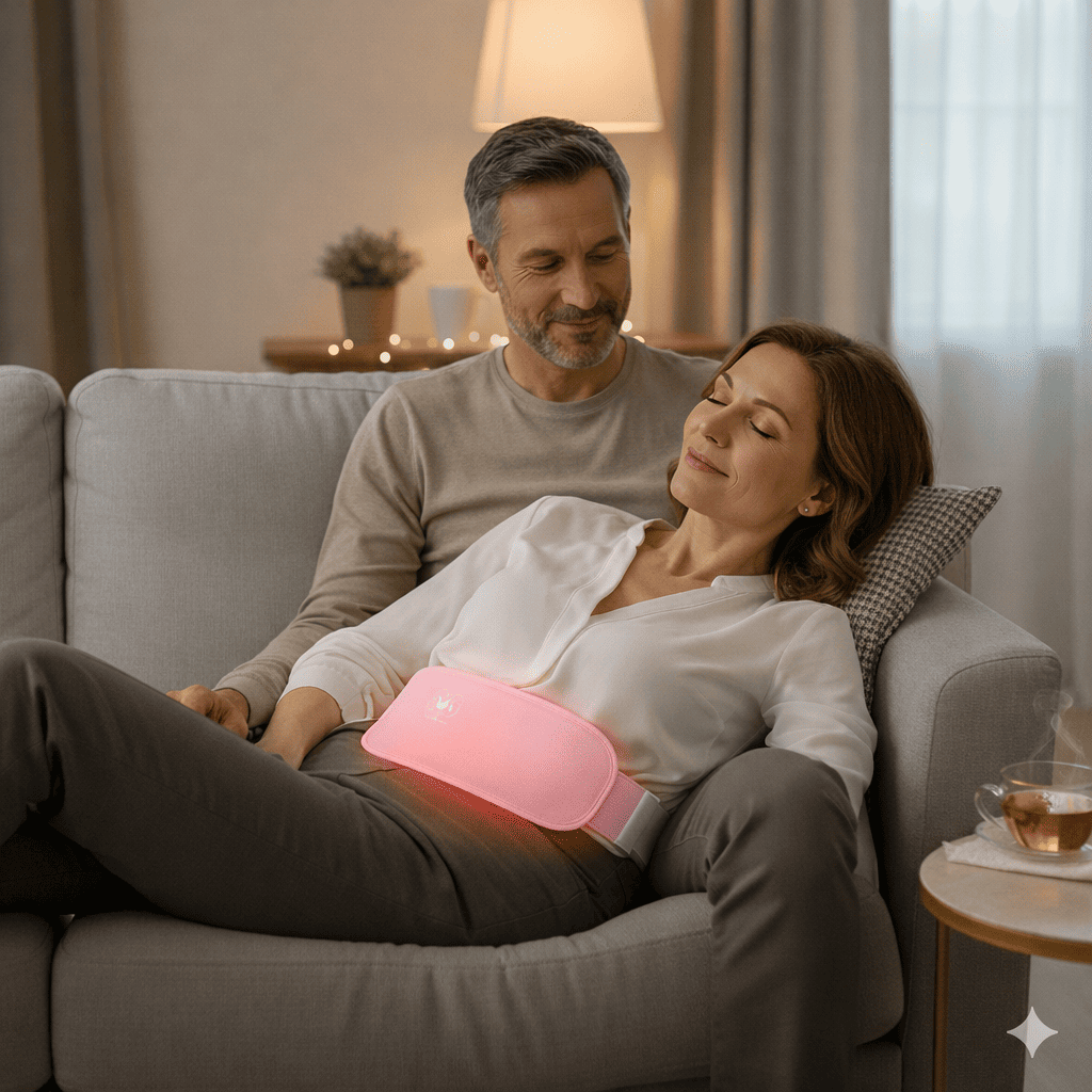 ceinture chauffante lunatherm couple detente salon