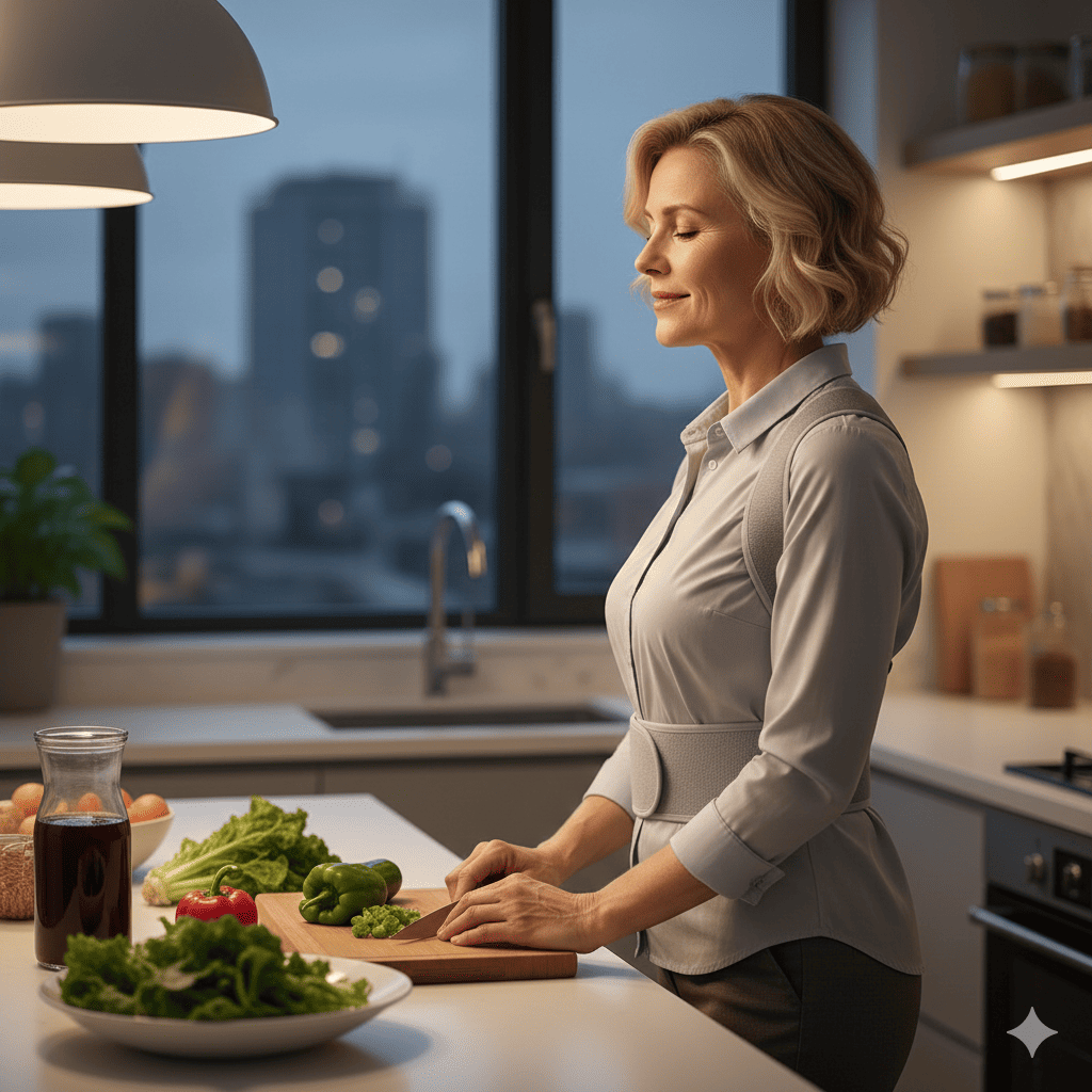 correcteur de posture posturepro femme detente cuisine