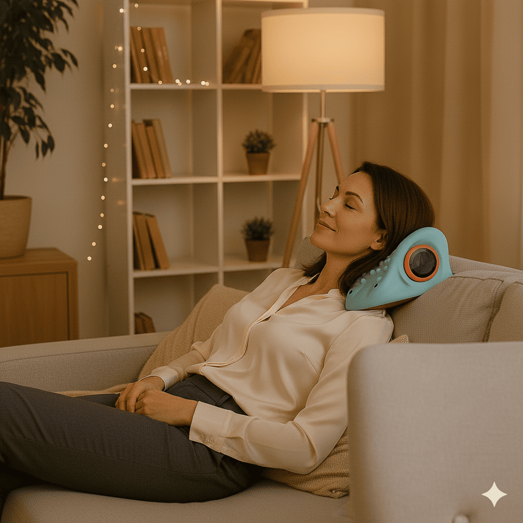 coussin chauffant cervicales femme relaxation