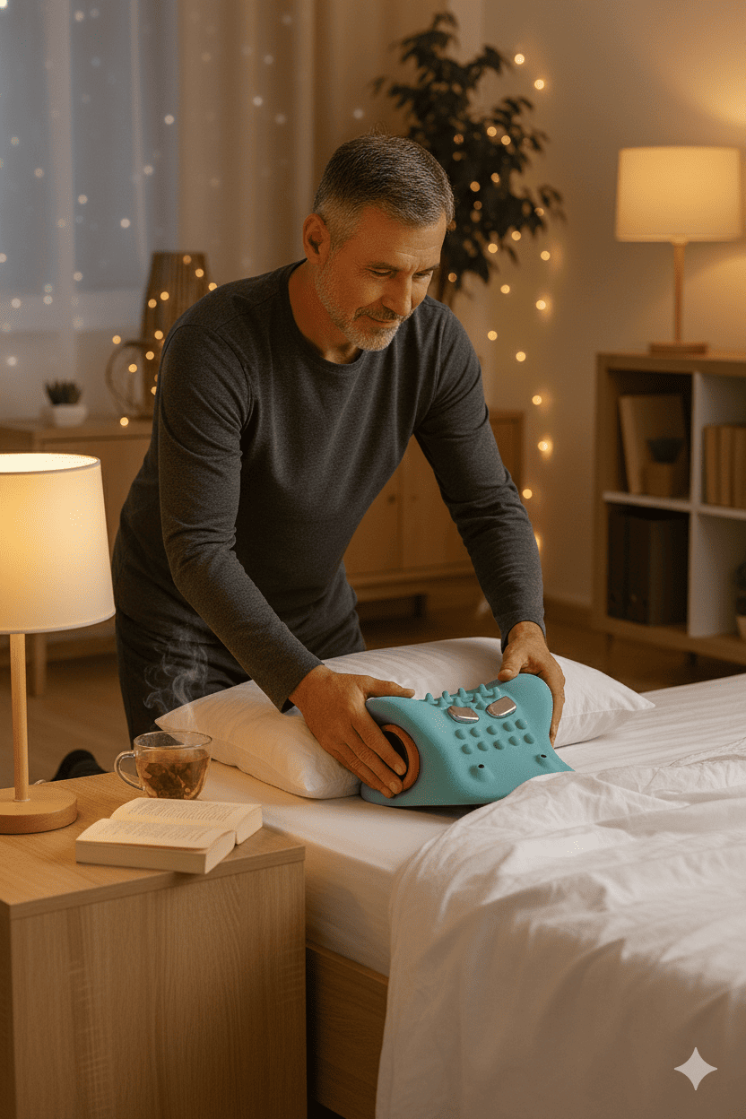 coussin chauffant cervicales homme preparation seance lit