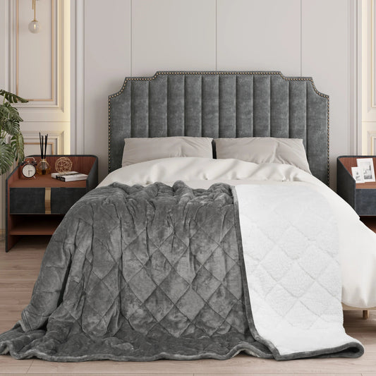 Couverture Lestée Gris Doux – Thérapie Anti - Stress en Flanelle & Sherpa Double Face - Enfin Actif 50+