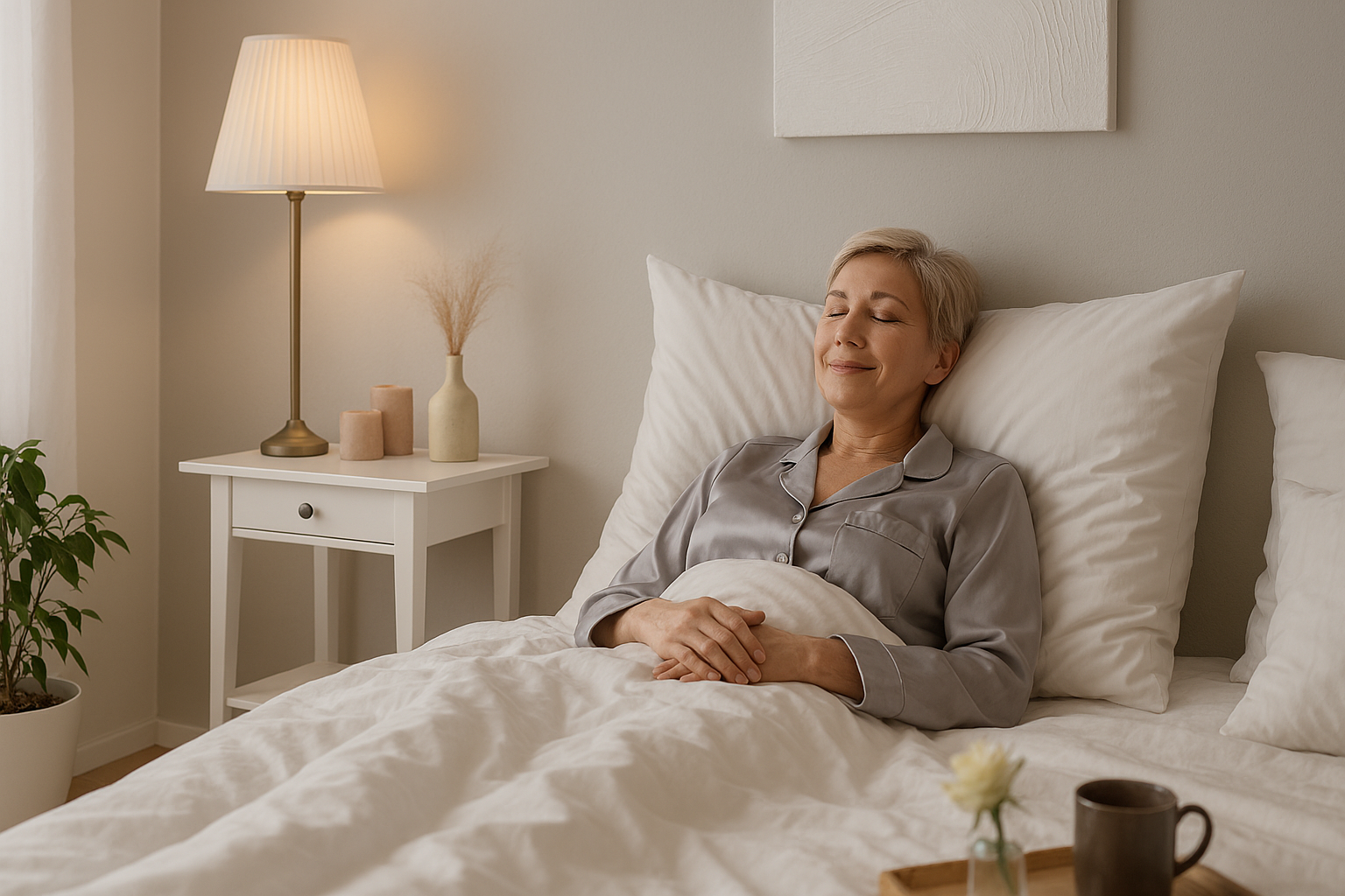 femme dans son havre de sommeil pour se préparer à une nuit apaisante