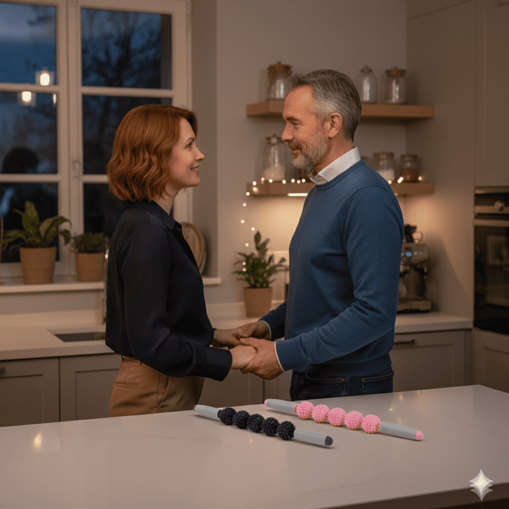 rouleau de massage vitalroll couple detente en cuisine