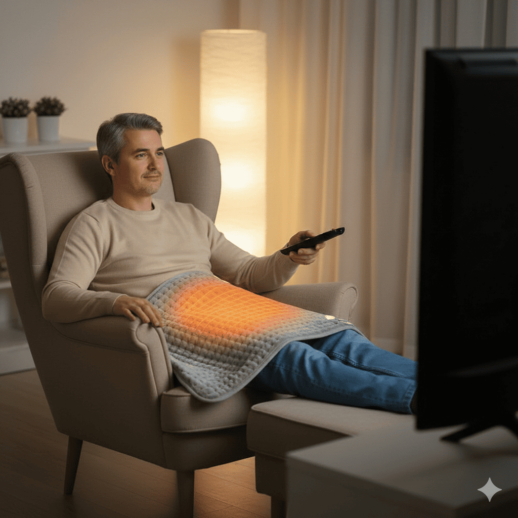 tapis chauffant unidoux homme detente au salon